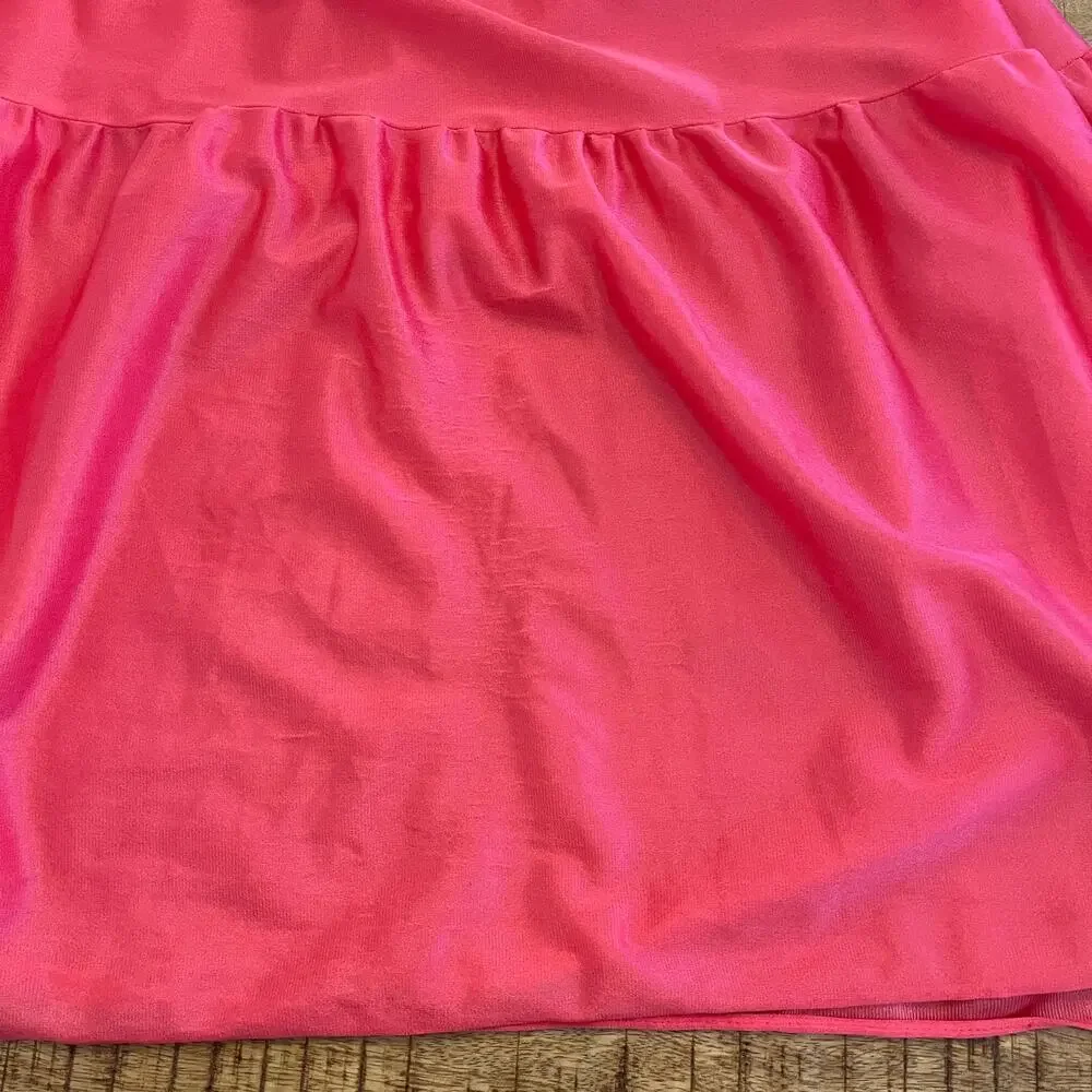 Vintage 70s Maxi Nylon Babydoll Slip Dress M Tiered Coral Pink Nightgown Lingeri